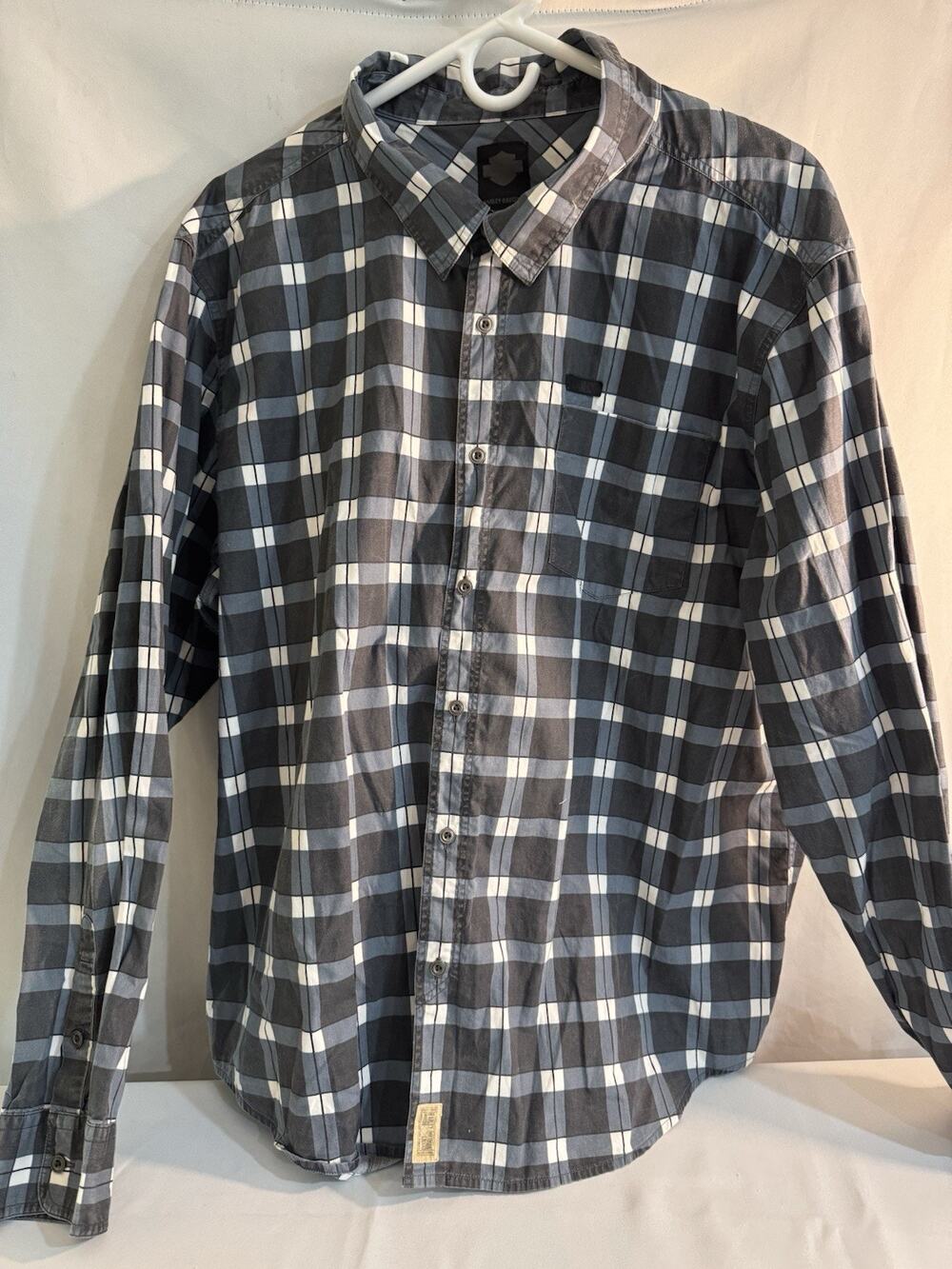 Men’s VTG Blue Plaid Harley Davidson Button Up- Size 2XL - No Flaws